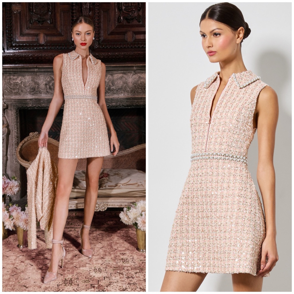 Alice + Olivia Ellis Pearl Embellished Mini Dress
